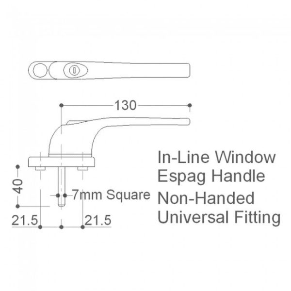 PVC-U ESPAG INLINE 43MM SPINDLE KEY LOCKING WINDOW HANDLE - ALL COLOURS - Image 2