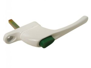 PVC-U ESPAG INLINE 43MM SPINDLE NON-LOCKING WINDOW HANDLE - WHITE WITH GREEN BUTTON