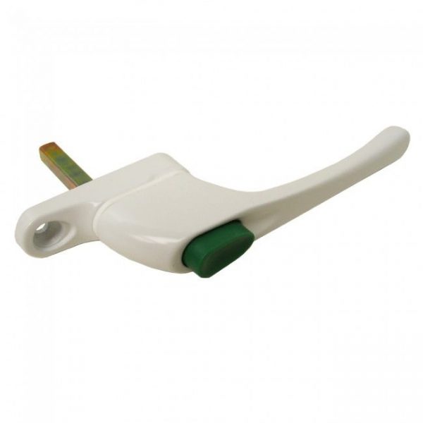 PVC-U ESPAG INLINE 43MM SPINDLE NON-LOCKING WINDOW HANDLE - WHITE WITH GREEN BUTTON