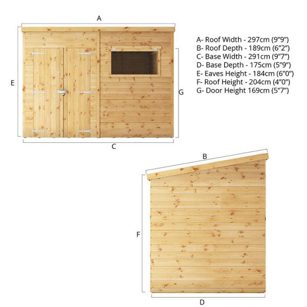 10' x 6' Mercia Shiplap Pent Shed (2.9m x 1.8m) - Image 3